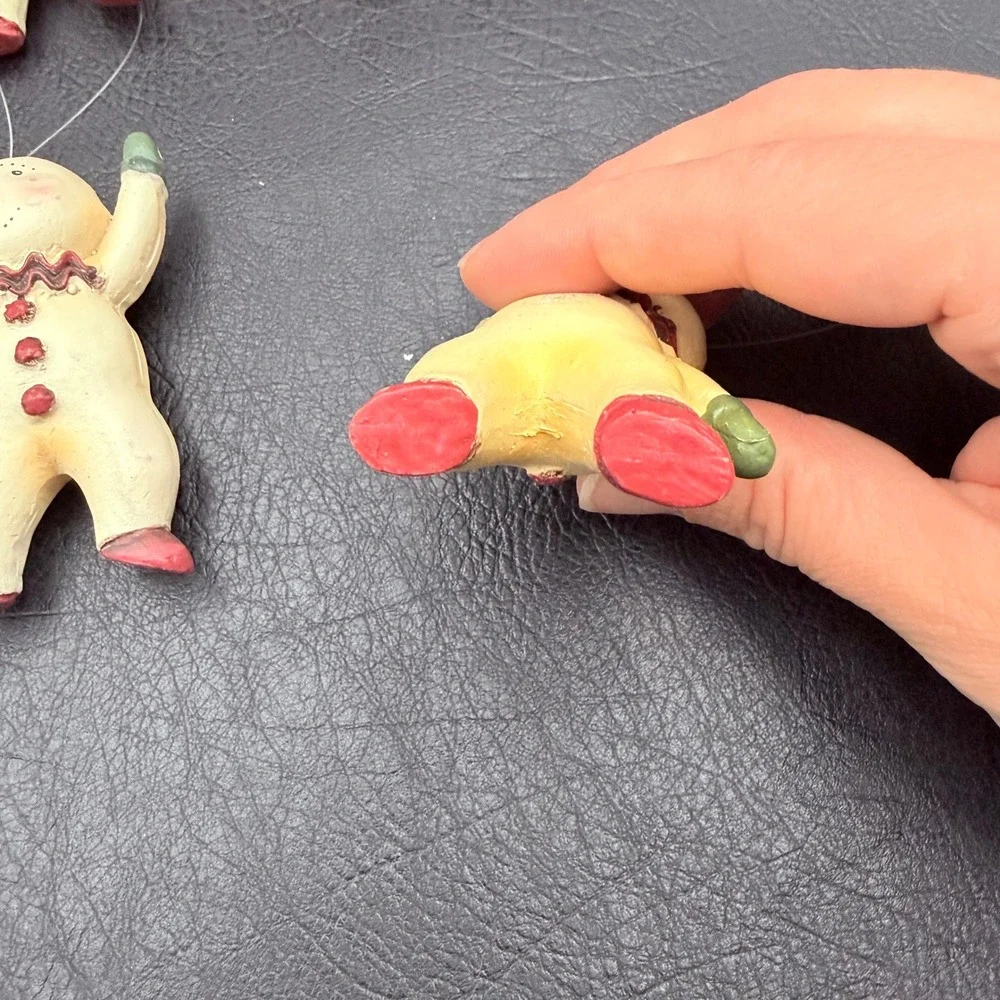 9pc Vintage Style Resin Snowman Gingerbread Christmas Ornaments Folk Art Set